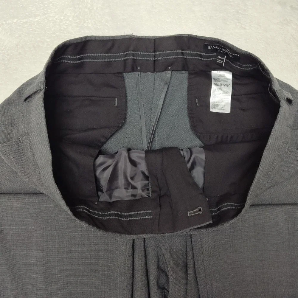 Banana‎ Republic Pants Mens 36x34 Gray Slim Wool Spandex Marzotto Dress Slacks